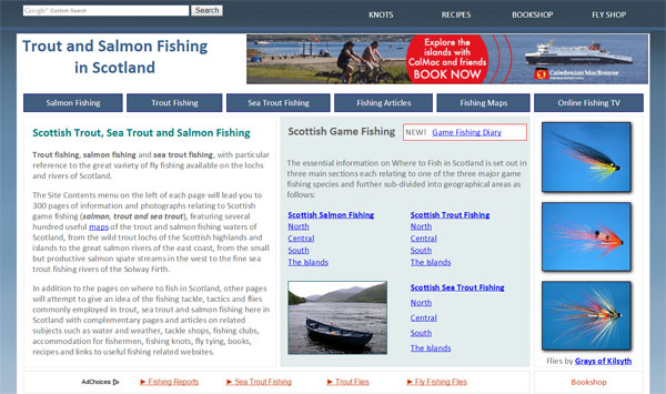 Homepage screenshot of Trout and Salmon Fishing in Scotland