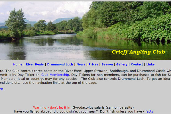 Screenshot of the Crieff Angling Club website