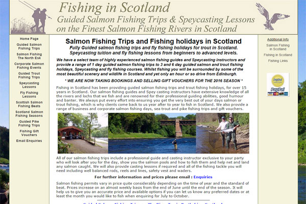 Screenshot of the Fishing in Scotland website