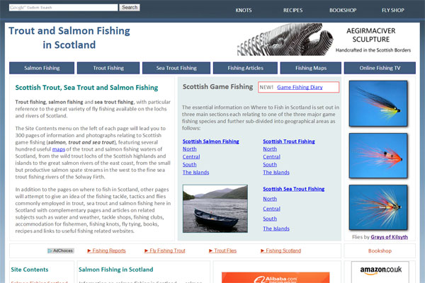 Screenshot of the Trout and Salmon Fishing in Scotland website