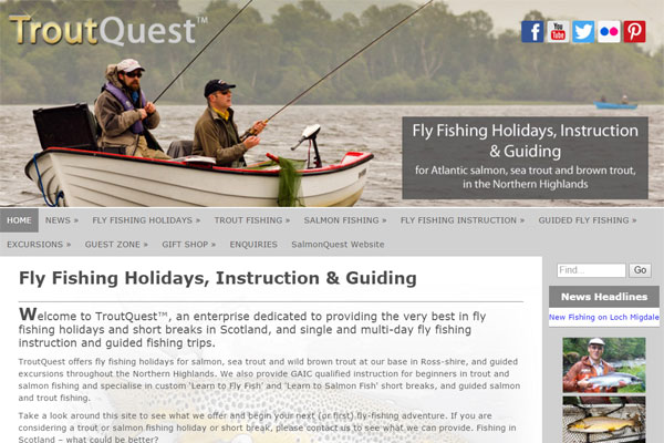 Screenshot of the Trout Quest website