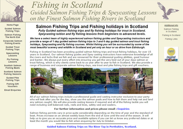 Homepage screenshot of Fishing in Scotland