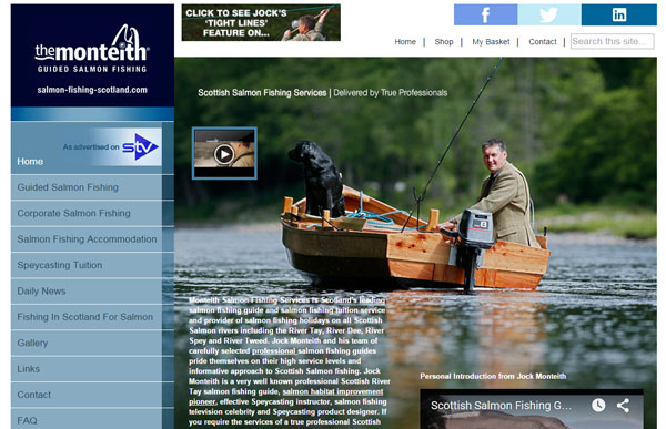 Homepage screenshot of the Monteith Salmon Fishing Services