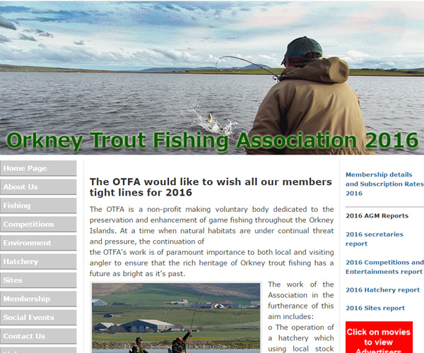 Screenshot of the Orkney Trout Fishing Association website